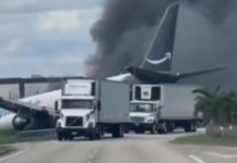Avión de carga de Amazon se incendia en Miami
